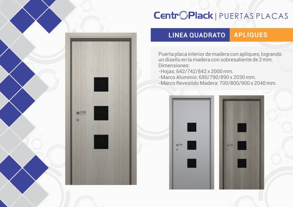 CentroPlack Puertas Placas - Línea Quadrato Apliques